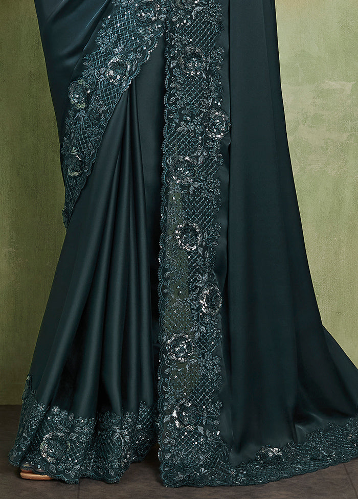 Dark Green Dupion Silk Saree With Blouse Piece