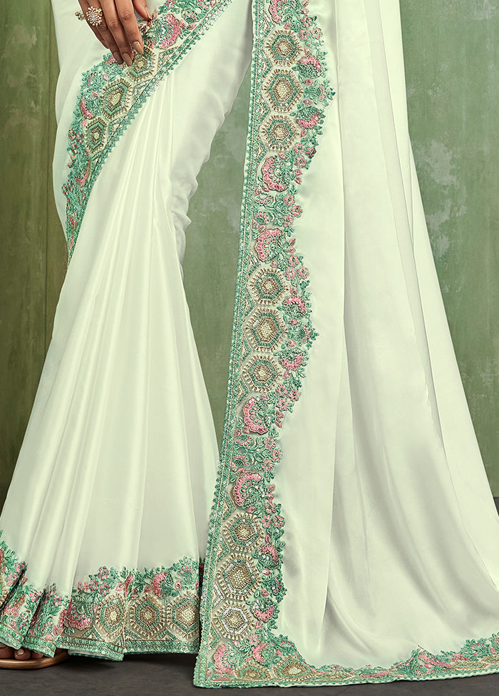White Dupion Silk Saree With Blouse Piece