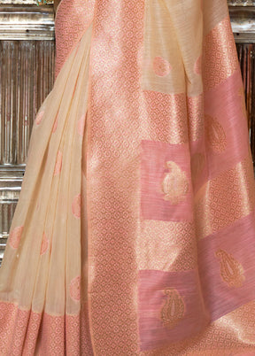 Beige Linen Silk Saree With Blouse Piece - Indian Silk House Agencies
