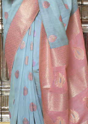 Blue Linen Silk Saree With Blouse Piece - Indian Silk House Agencies