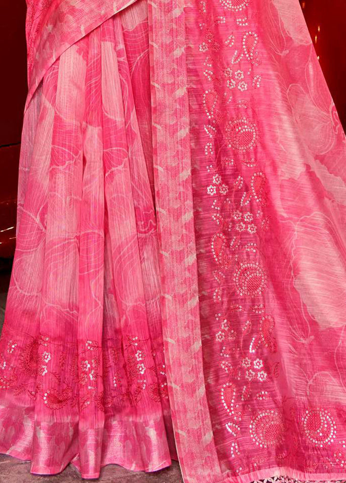 Pink Chanderi Silk Saree With Blouse Piece