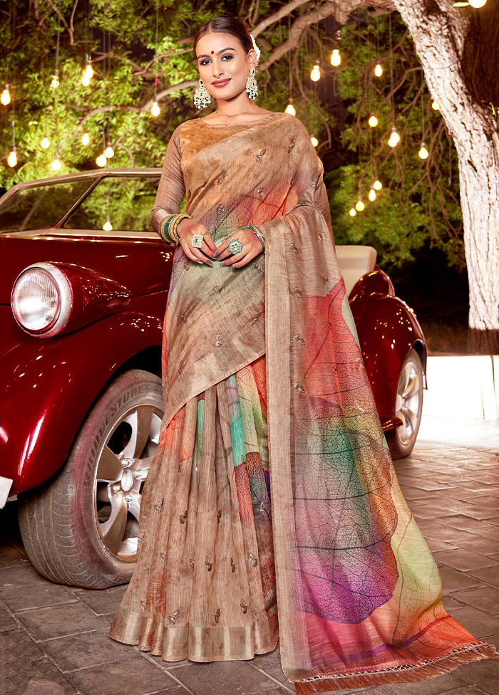 Multicolor Chanderi Silk Saree With Blouse Piece