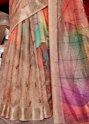 Multicolor Chanderi Silk Saree With Blouse Piece