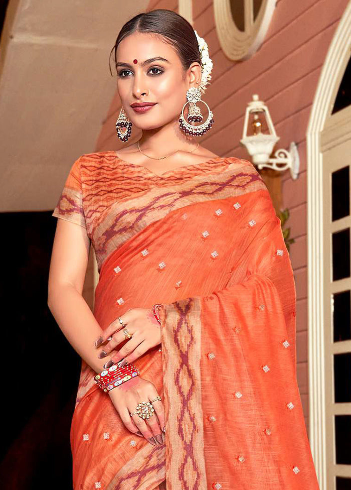 Orange Chanderi Silk Saree With Blouse Piece