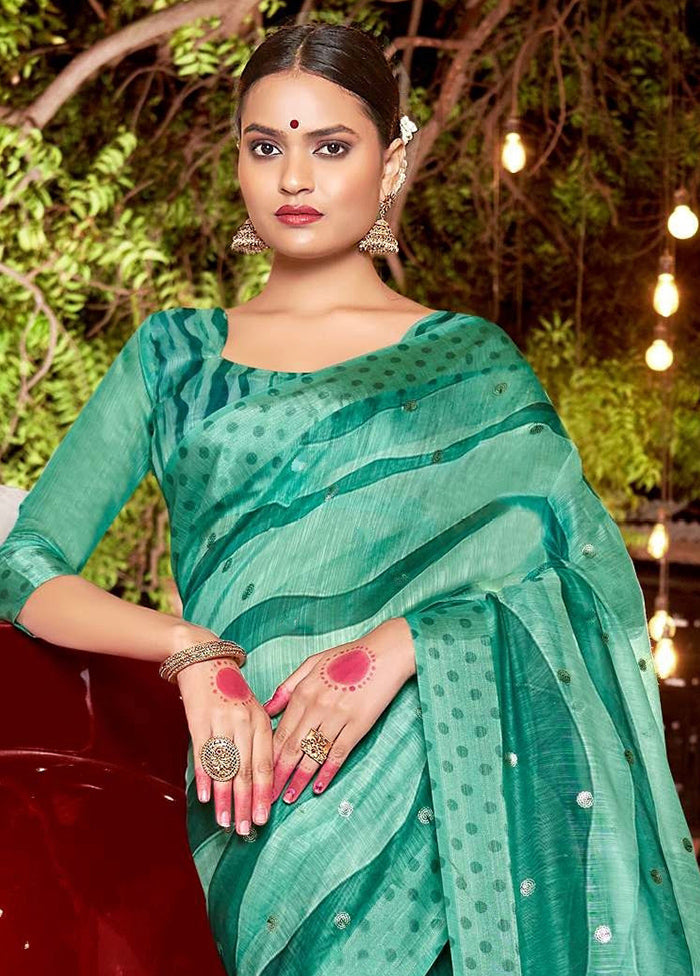 Green Chanderi Silk Saree With Blouse Piece