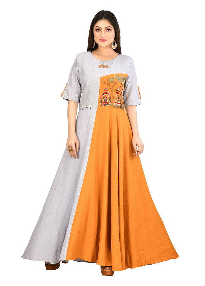 Gold Cotton Flex Solid Womens Gown VDVSF00103 - Indian Silk House Agencies