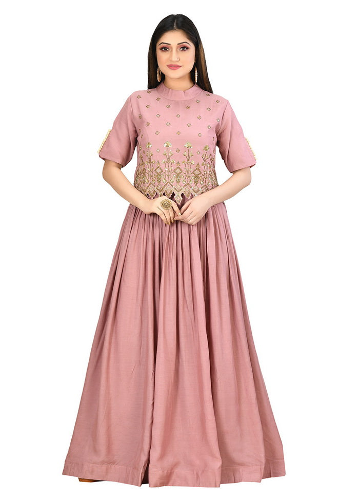 Peach Muslin Silk Solid Women Gown VDVSF00106 - Indian Silk House Agencies