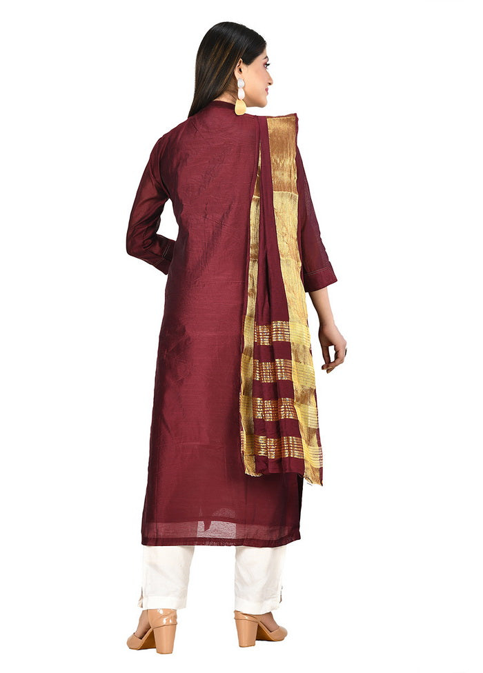 Mahroon Chanderi Silk Solid Women Kurti VDVSF00118 - Indian Silk House Agencies