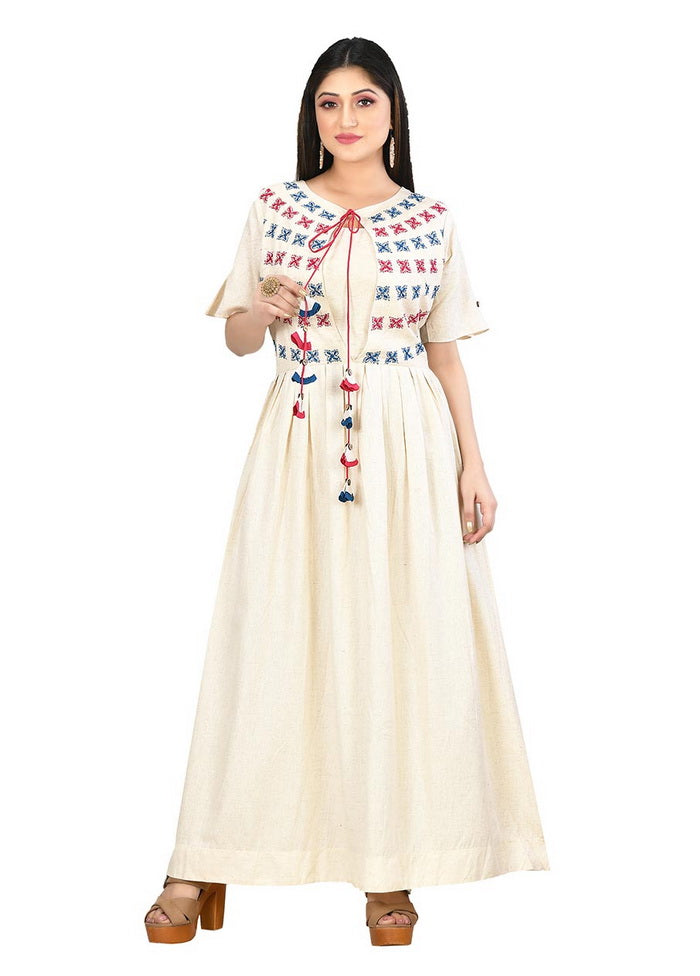 Kora Cotton Short Sleeves Solid Womens Gown VDVSF00013 - Indian Silk House Agencies