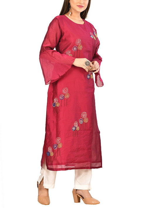 Mahroon Chanderi Silk Solid Women Kurta VDVSF00121 - Indian Silk House Agencies