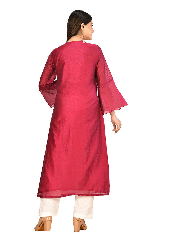 Mahroon Chanderi Silk Solid Women Kurta VDVSF00121 - Indian Silk House Agencies