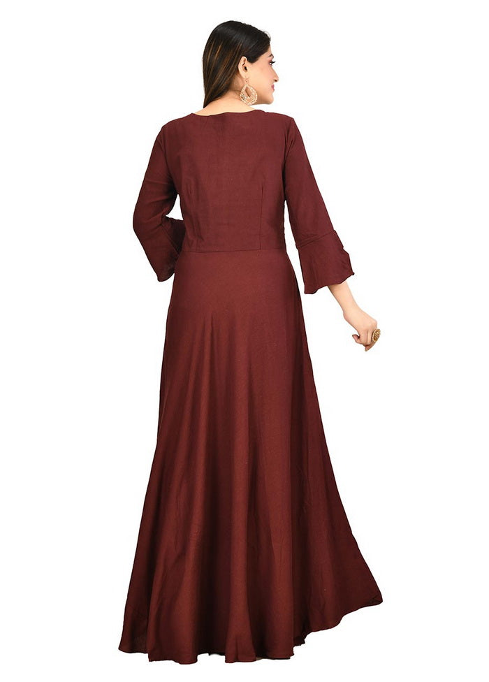 Mahroon Cotton Solid Womens Gown VDVSF00036 - Indian Silk House Agencies