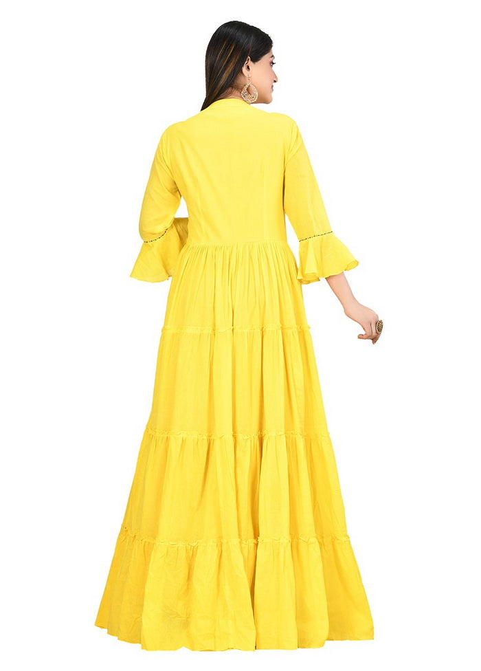 Yellow Cotton Malmal Solid Women Gown VDVSF00038 - Indian Silk House Agencies
