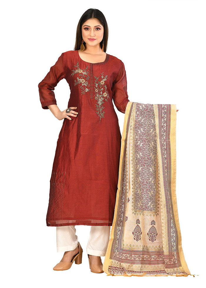 Mahroon Chanderi Silk Solid Women Kurta VDVSF00045 - Indian Silk House Agencies