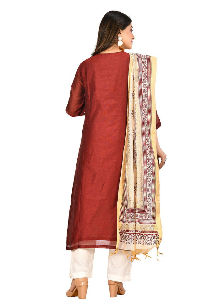 Mahroon Chanderi Silk Solid Women Kurta VDVSF00045 - Indian Silk House Agencies