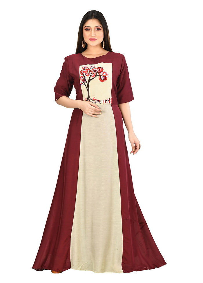 Mahroon Muslin Silk Solid Women Gown VDVSF00046 - Indian Silk House Agencies