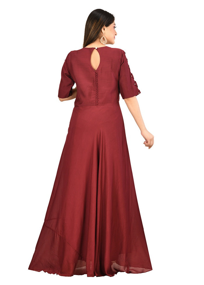 Mahroon Muslin Silk Solid Women Gown VDVSF00046 - Indian Silk House Agencies