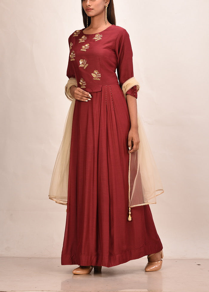 Mahroon Muslin Silk Solid Women Gown VDVSF00049 - Indian Silk House Agencies