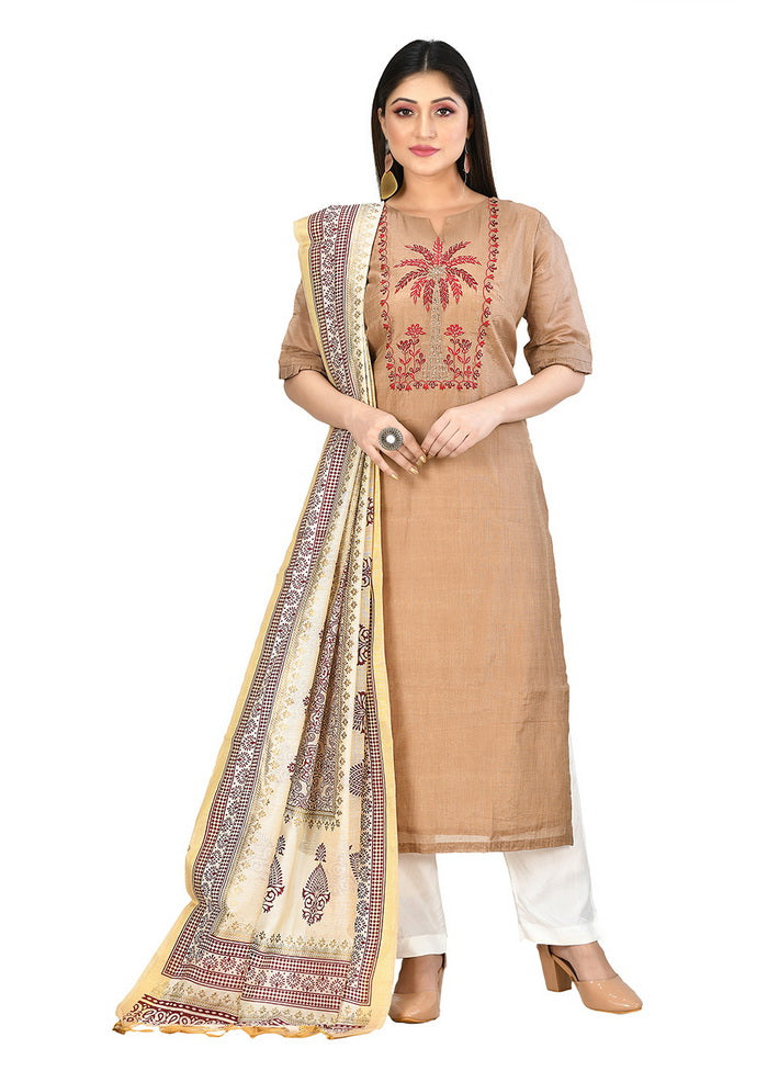 Beige Chanderi Silk Short Sleeves Solid Kurti VDVSF00052 - Indian Silk House Agencies
