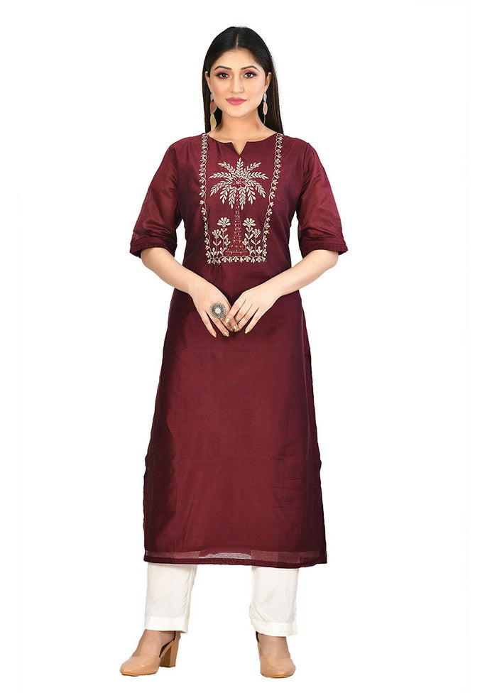 Purple Chanderi Silk Short Sleeves Solid Kurti VDVSF00053 - Indian Silk House Agencies