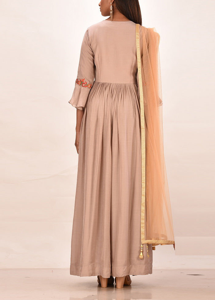 2 Pc Mauve Muslin Silk Solid Gown With Dupatta VDVSF00056 - Indian Silk House Agencies