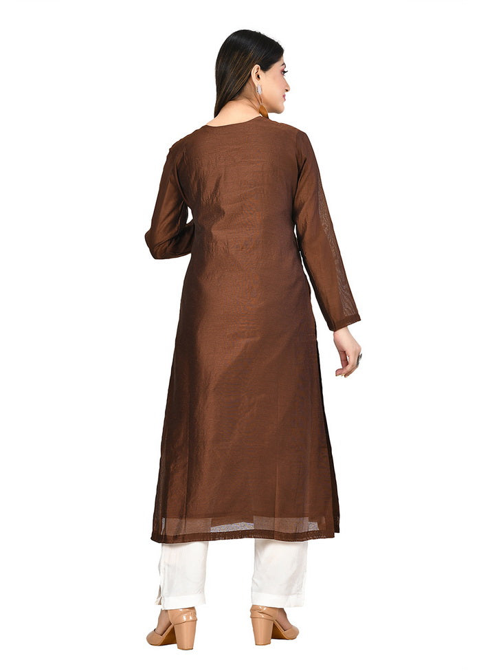 Brown Chanderi Silk Full Sleeves Solid Kurti VDVSF00060 - Indian Silk House Agencies