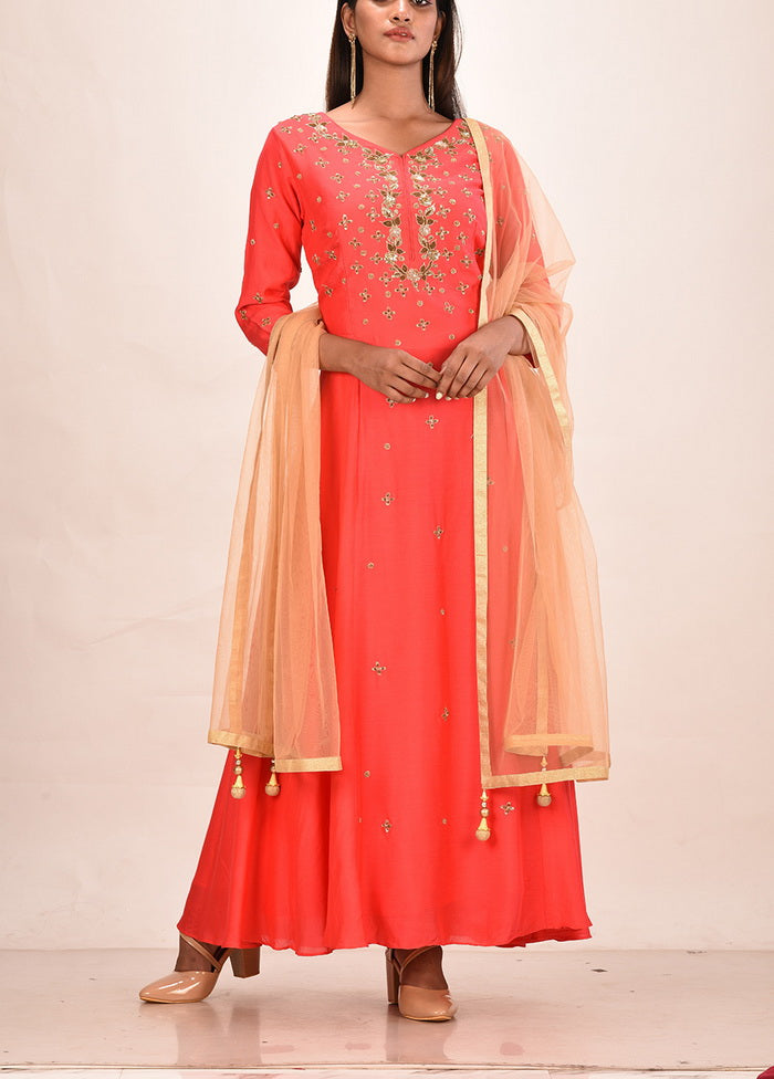 Pink Cotton Flex Solid Womens Gown VDVSF00080 - Indian Silk House Agencies