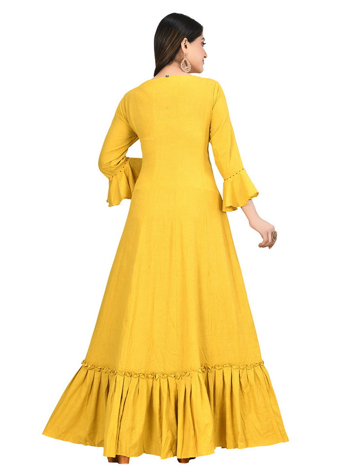 Mustard Cotton Flex Solid Womens Gown VDVSF00095 - Indian Silk House Agencies