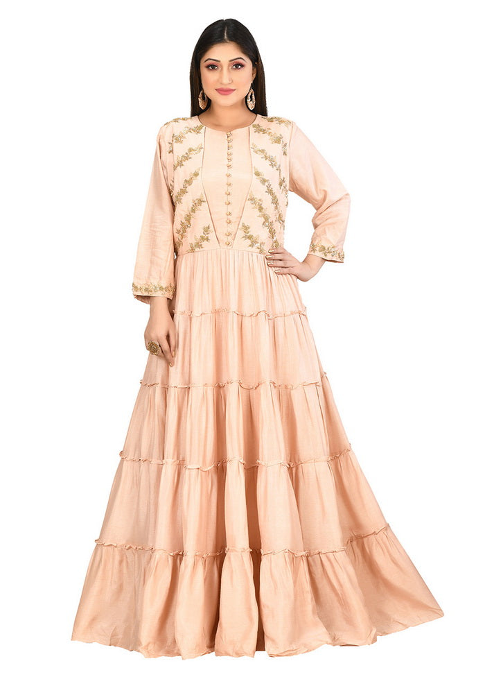 Beige Silk Solid Women Gown VDVSF00100 - Indian Silk House Agencies