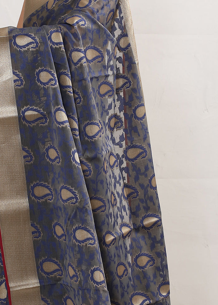 Cerulean Blue Kora Silk Saree With Blouse Piece - Indian Silk House Agencies