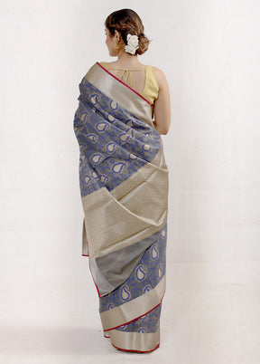 Cerulean Blue Kora Silk Saree With Blouse Piece - Indian Silk House Agencies