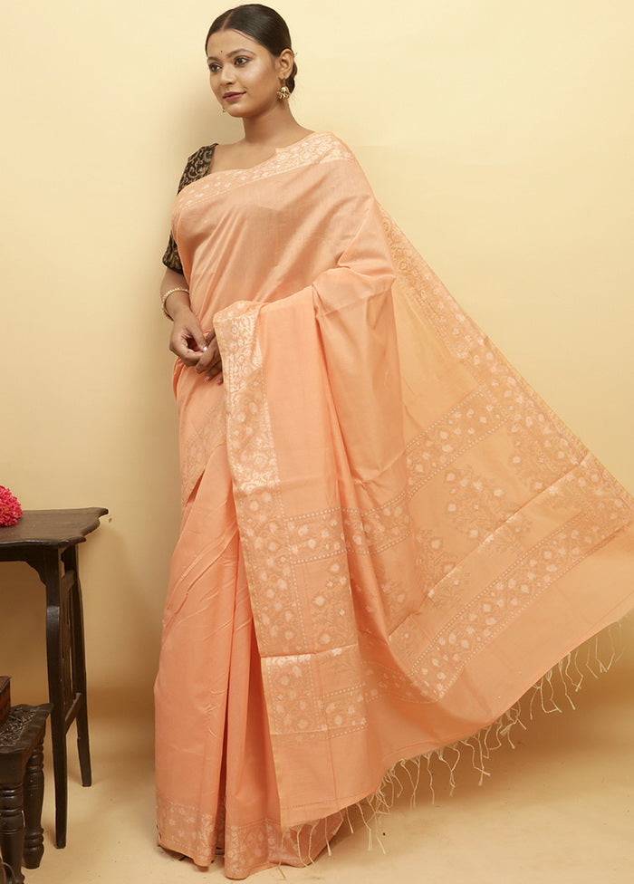 Peach Zari Woven Saree With Blouse - Indian Silk House Agencies