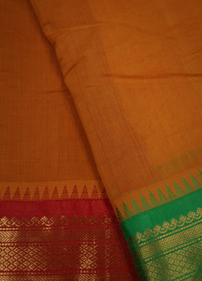 Orange Gadwal Silk Saree Without Blouse Piece
