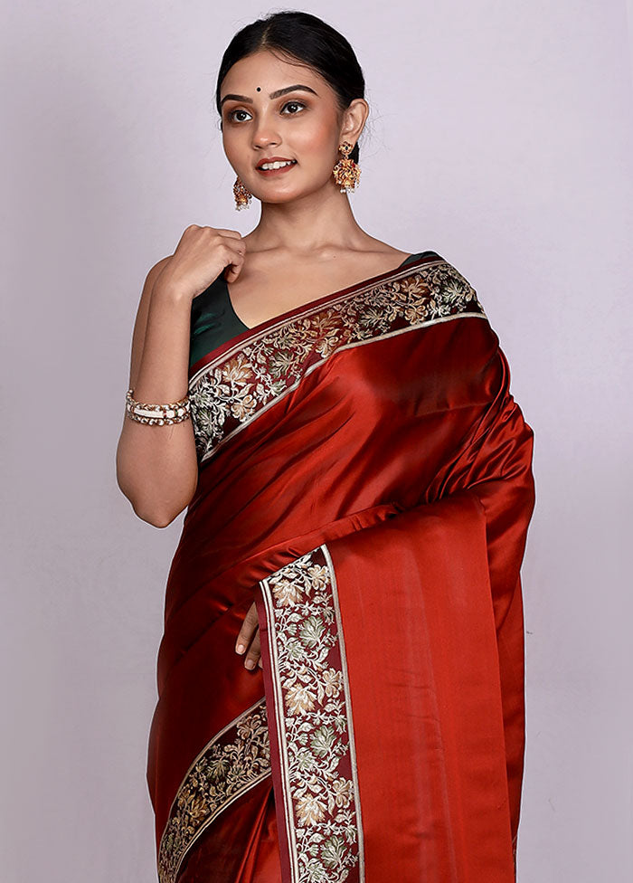 Maroon Pure Valkalam Silk Saree With Blouse Piece - Indian Silk House Agencies