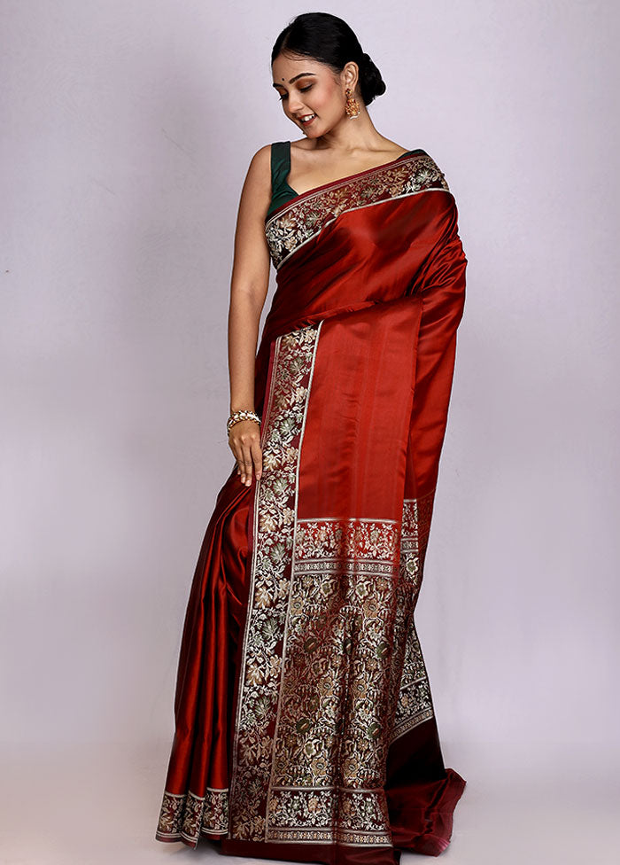 Maroon Pure Valkalam Silk Saree With Blouse Piece - Indian Silk House Agencies