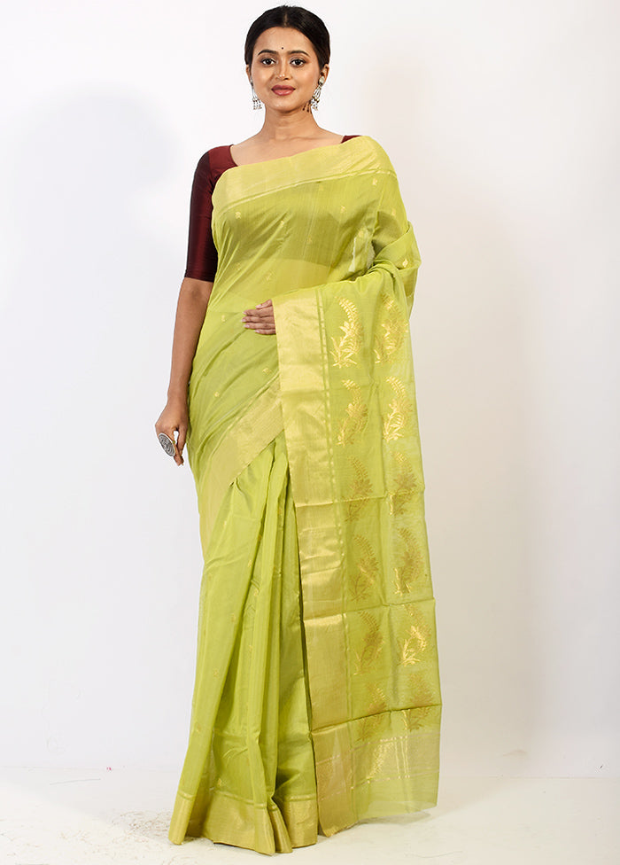 Lime Green Chanderi Silk Saree With Blouse Piece - Indian Silk House Agencies