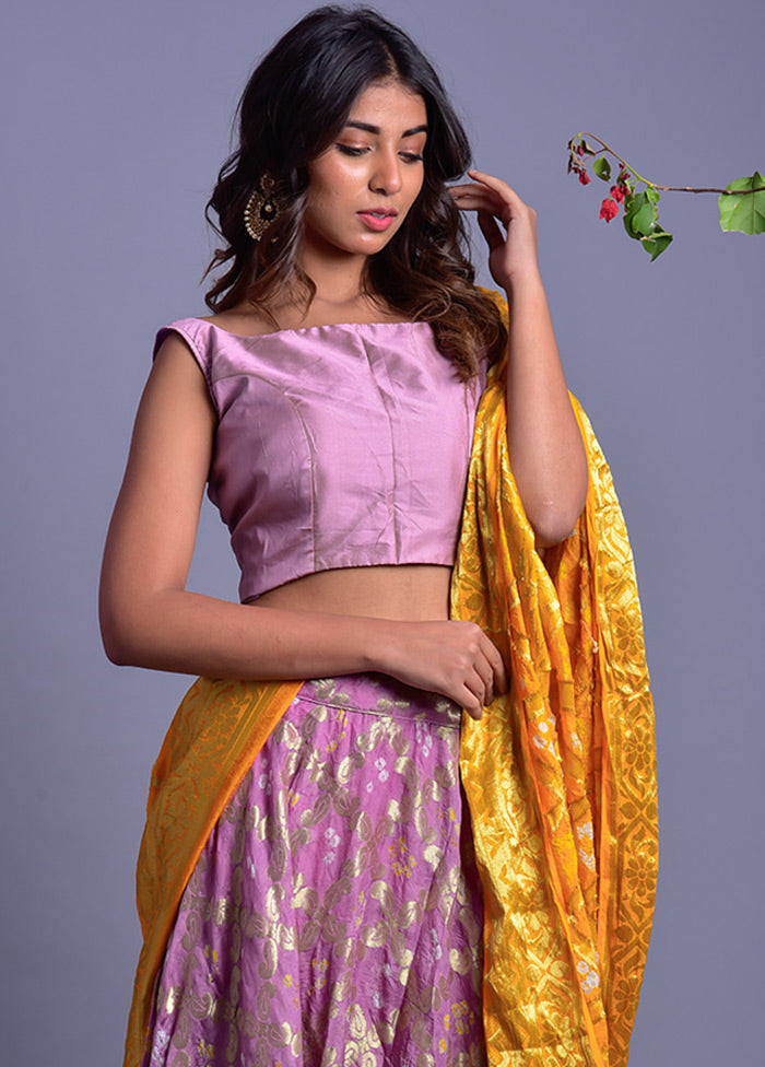 Lavender Readymade Silk Lehenga Set With Dupatta - Indian Silk House Agencies