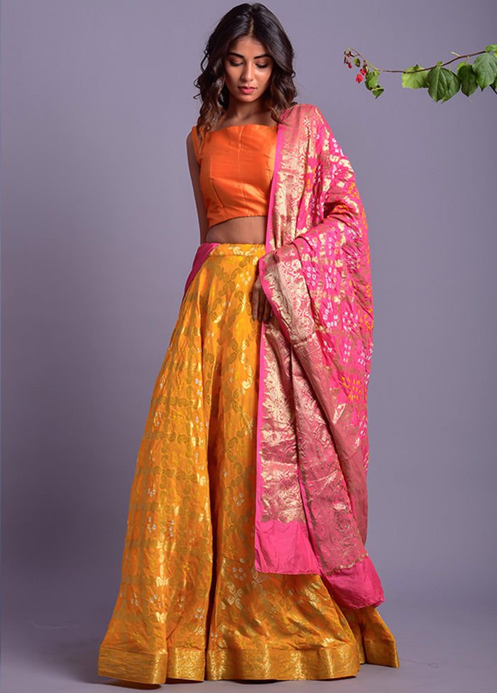 Yellow Readymade Silk Lehenga Set With Dupatta - Indian Silk House Agencies