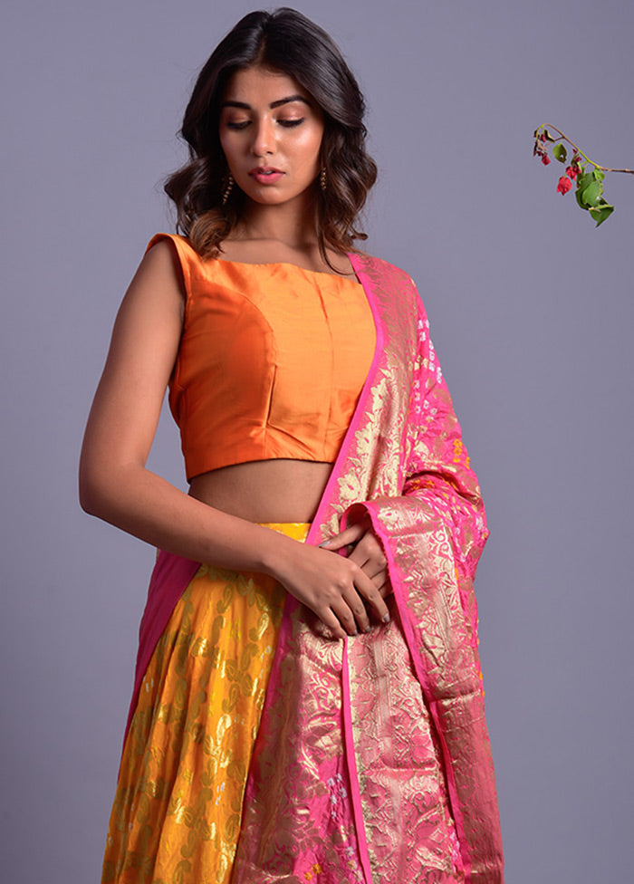 Yellow Readymade Silk Lehenga Set With Dupatta - Indian Silk House Agencies