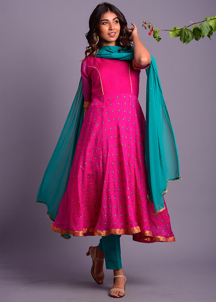 3 Pc Magenta Silk Suit Set With Dupatta VDRAN100040822 - Indian Silk House Agencies