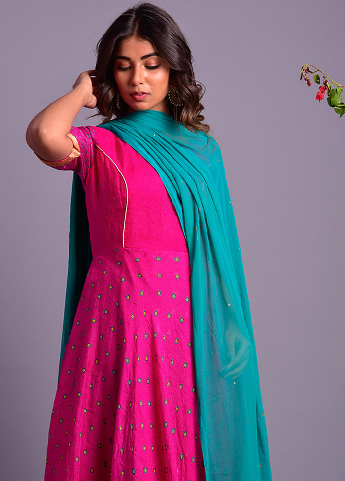 3 Pc Magenta Silk Suit Set With Dupatta VDRAN100040822 - Indian Silk House Agencies