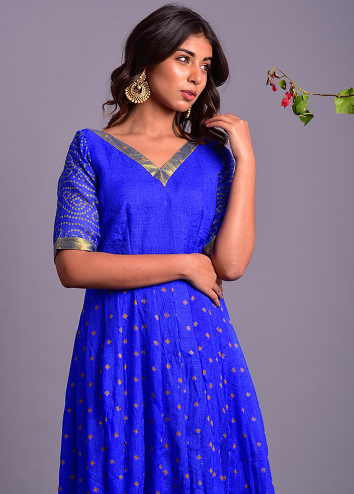 Blue Readymade Silk Long Dress VDRAN100040824 - Indian Silk House Agencies