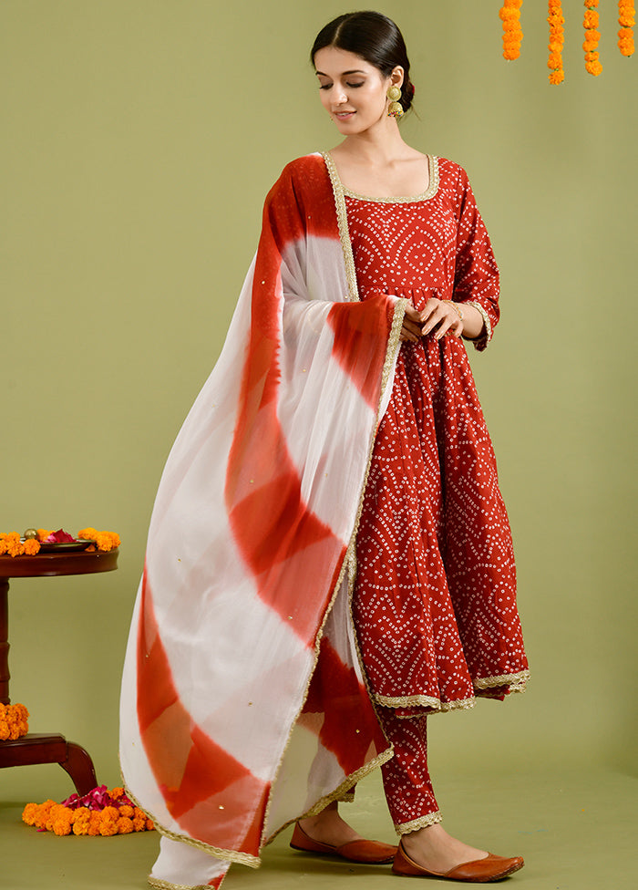 3 Pc Red Cotton Suit Set With Dupatta VDRAN1412223 - Indian Silk House Agencies