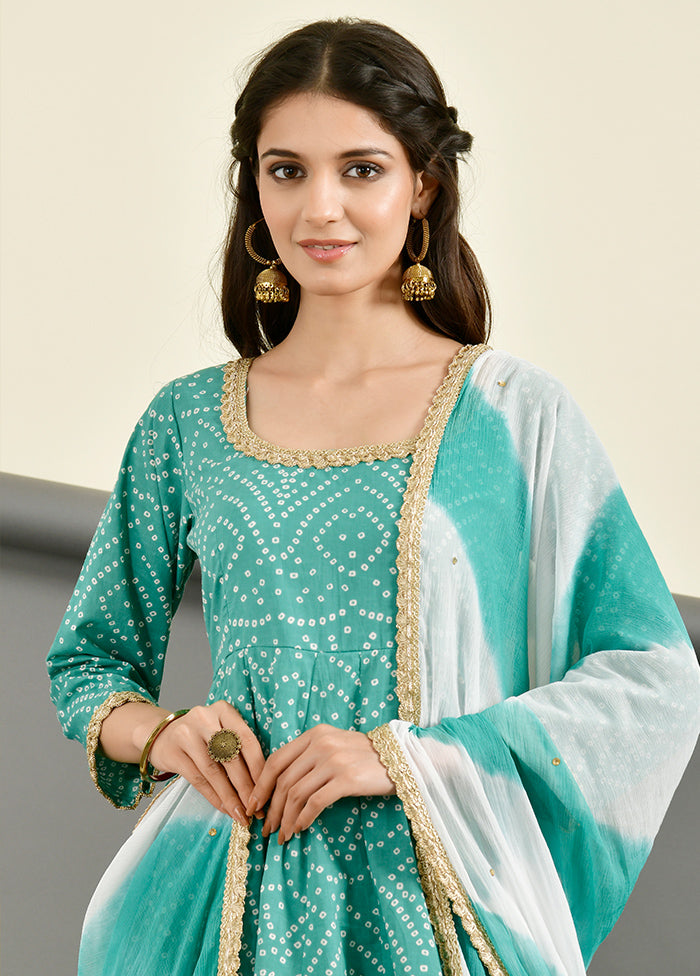 3 Pc Green Cotton Suit Set With Dupatta VDRAN1412231 - Indian Silk House Agencies