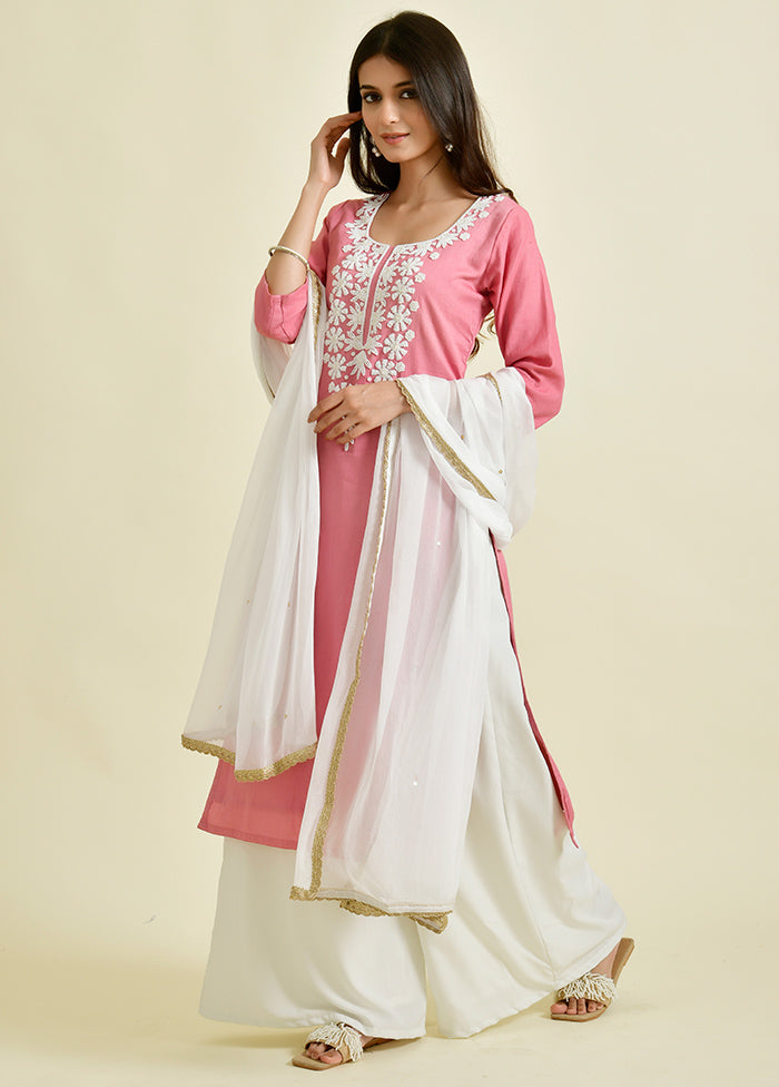 3 Pc Peach Pearl Work Cotton Suit Set With Dupatta VDRAN1412247 - Indian Silk House Agencies