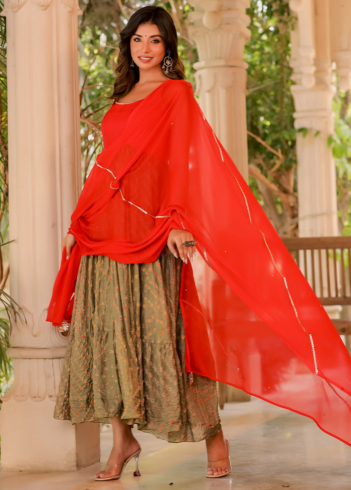 Red Pure Silk Indian Dress With Dupatta - Indian Silk House Agencies