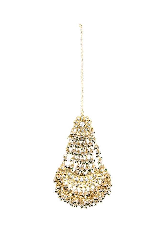 Golden Kundan Work Brass Earrings - Indian Silk House Agencies