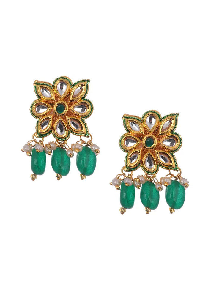 Green Gold Tone Kundan Necklace With Earrings - Indian Silk House Agencies