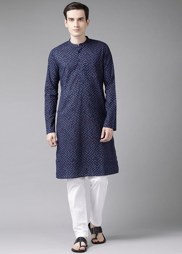 2 Pc Blue Printed Cotton Kurta Set VDVSD240622 - Indian Silk House Agencies