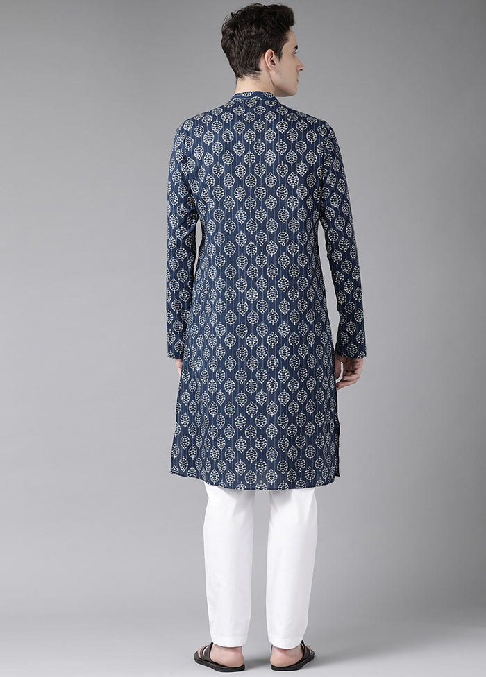 2 Pc Blue Printed Cotton Kurta Set VDVSD240628 - Indian Silk House Agencies